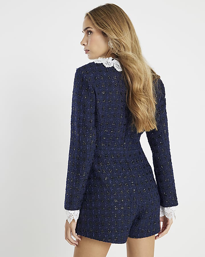 Navy Lace Collar Boucle Playsuit