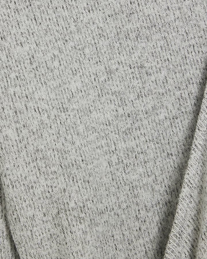 Grey Long Sleeve Tie Side Cosy Mini Dress