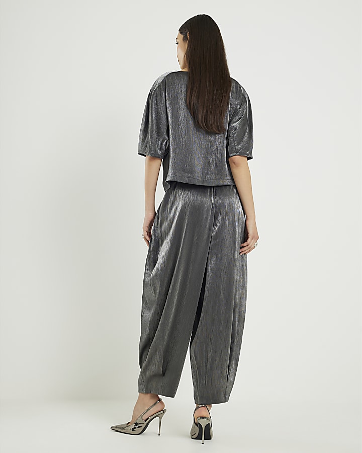 Black Metallic Tapered Trousers