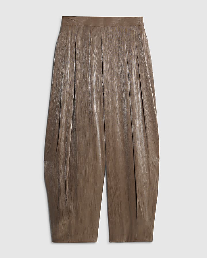 Beige Metallic Tapered Trousers