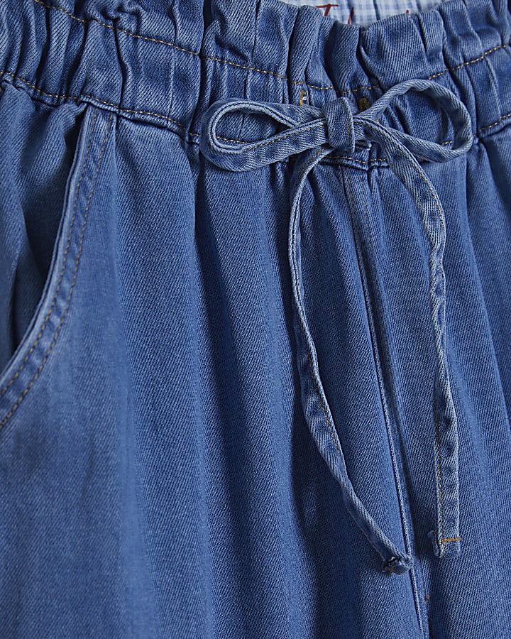 Blue Wide Leg Paperbag Jeans