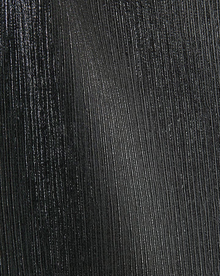 Black Short Sleeve Metallic Tailored Top