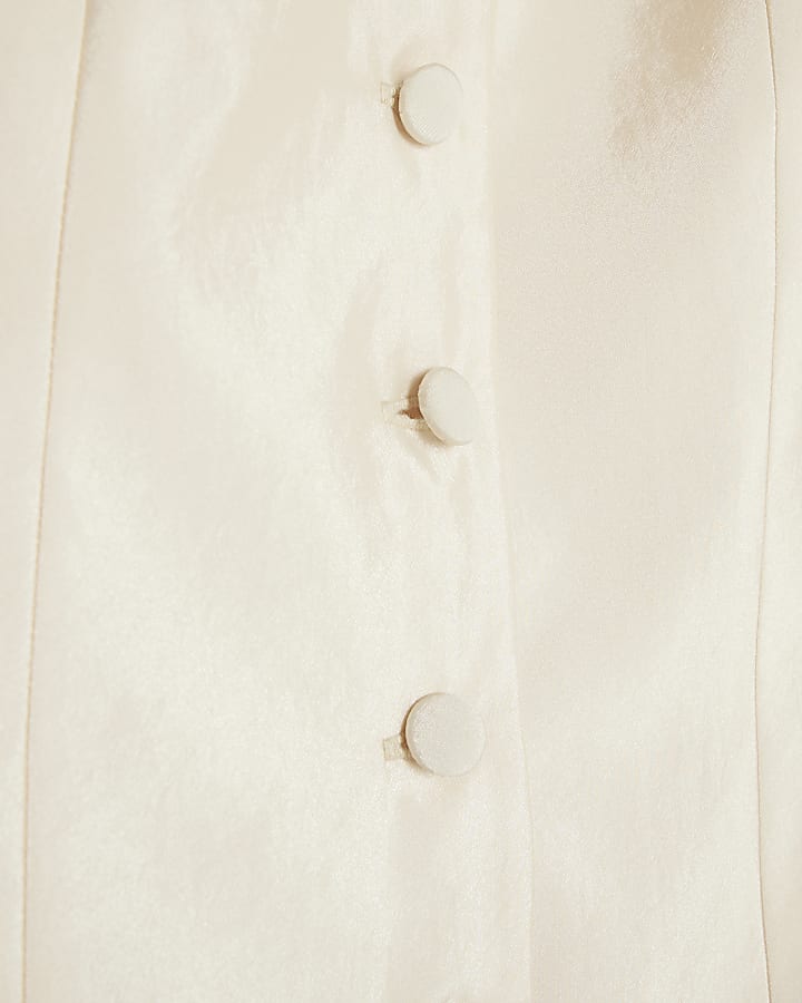 Cream Button Up Puff Sleeve Top