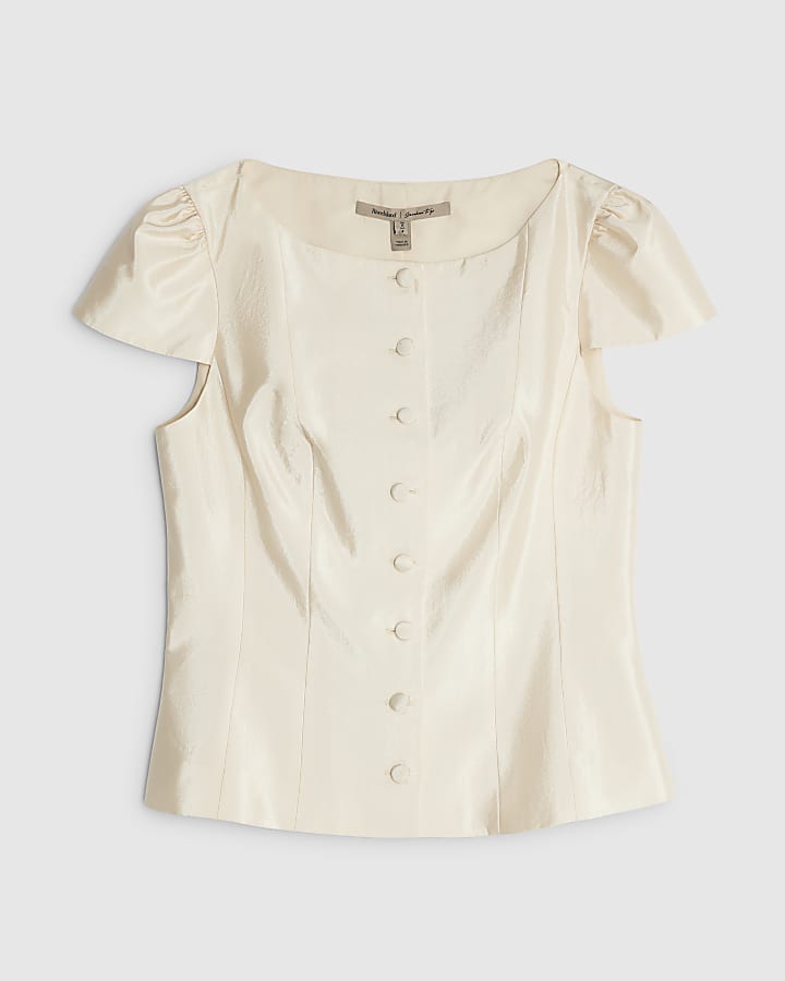 Cream Button Up Puff Sleeve Top