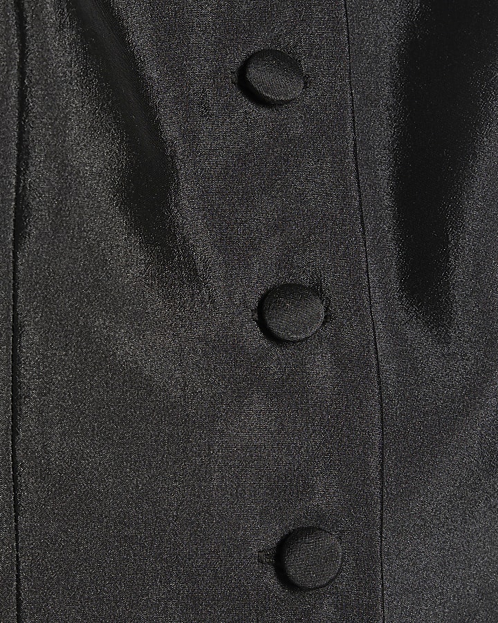 Black Button Puff Sleeve Top