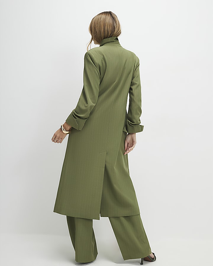 Green Stripe Oversized Duster Coat