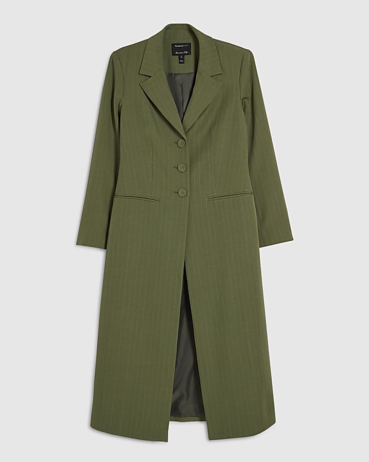 Green Stripe Oversized Duster Coat