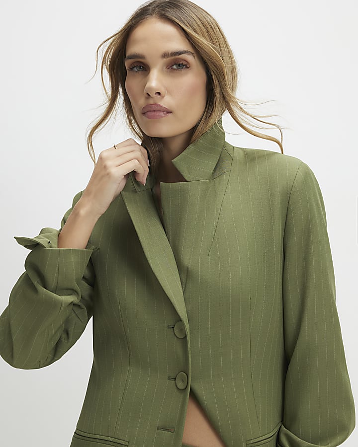 Green Stripe Oversized Duster Coat