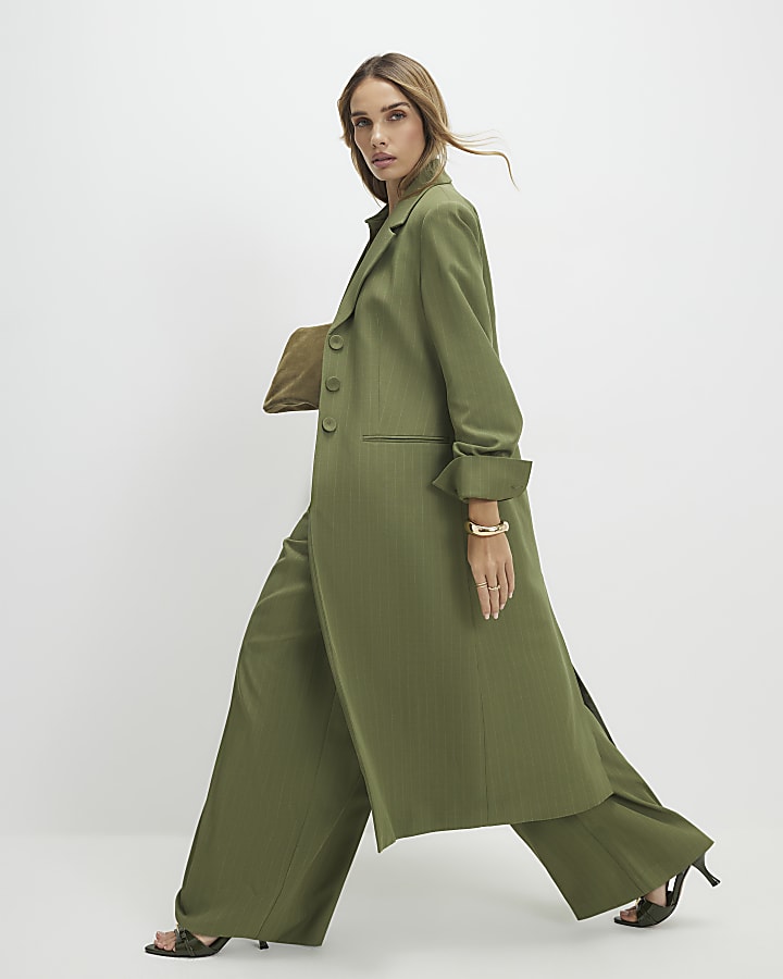 Green Stripe Oversized Duster Coat