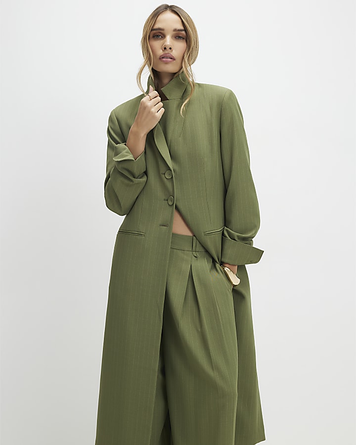 Green Stripe Oversized Duster Coat