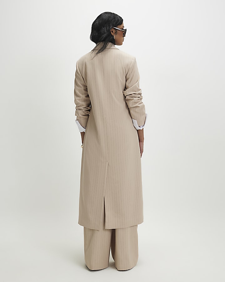 Cream Striped Oversized Duster Coat