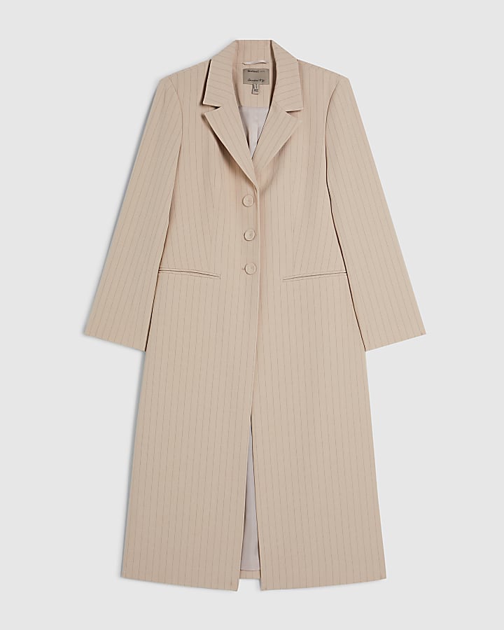 Cream Striped Oversized Duster Coat