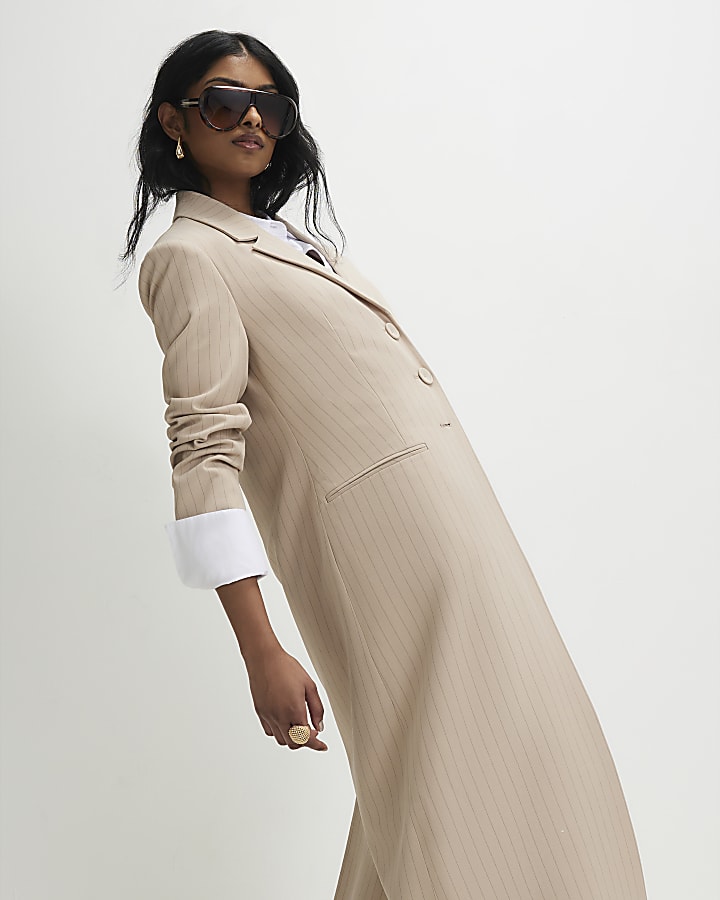 Cream Striped Oversized Duster Coat