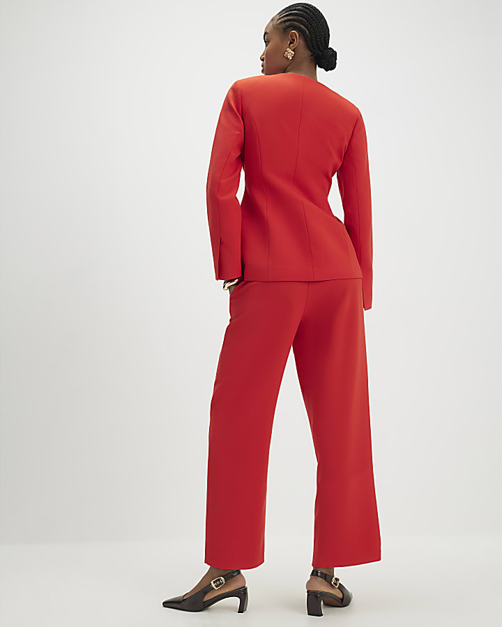 Red Slim Straight Leg Trousers