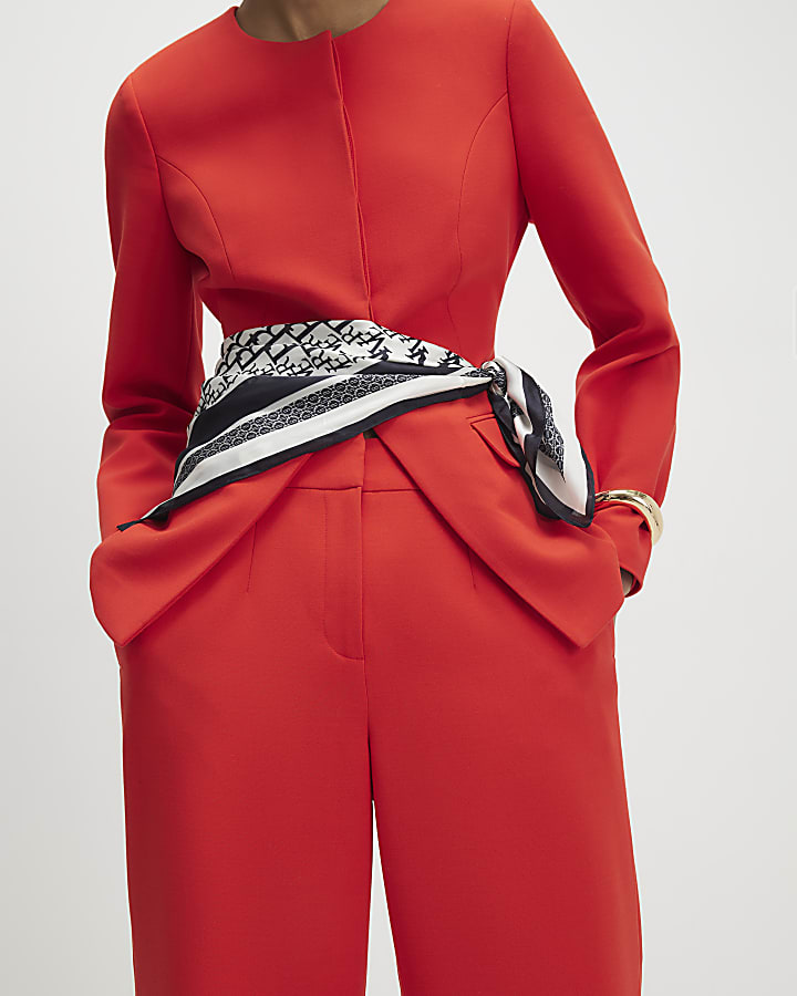 Red Slim Straight Leg Trousers