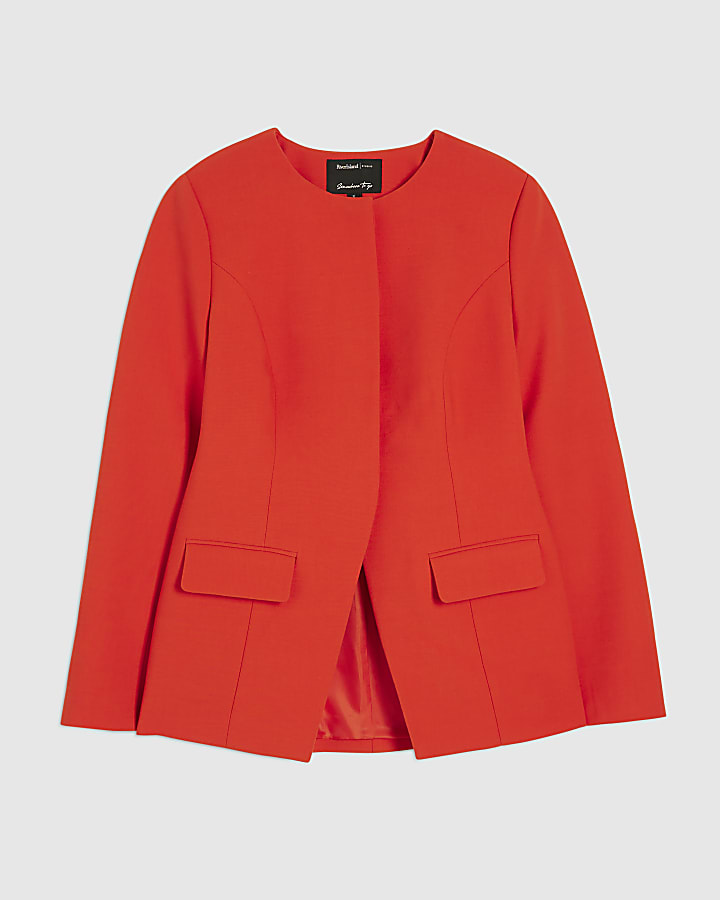 Red Long Sleeve Round Neck Blazer