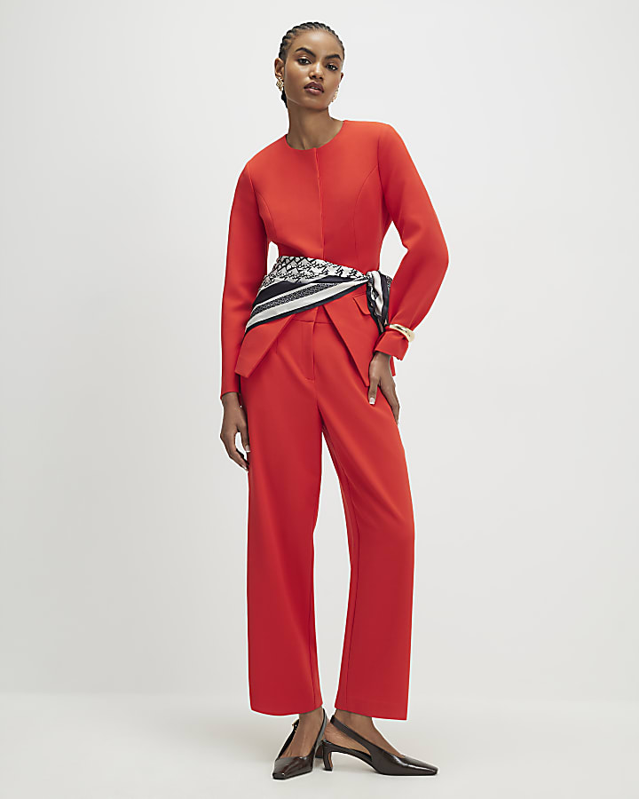 Red Long Sleeve Round Neck Blazer