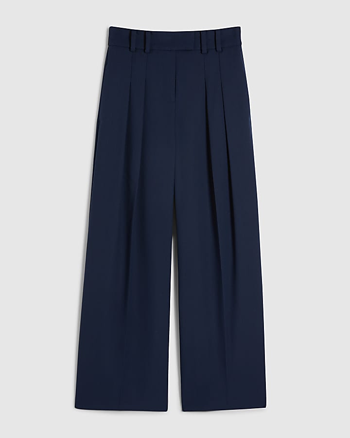 Navy High Waisted Wide Leg Trousers