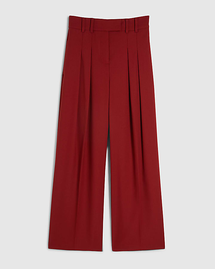 Red High Waisted Wide Leg Trousers