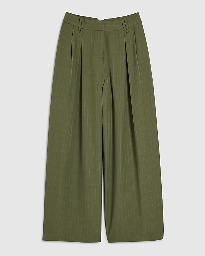 Green Striped Wide Leg Trousers