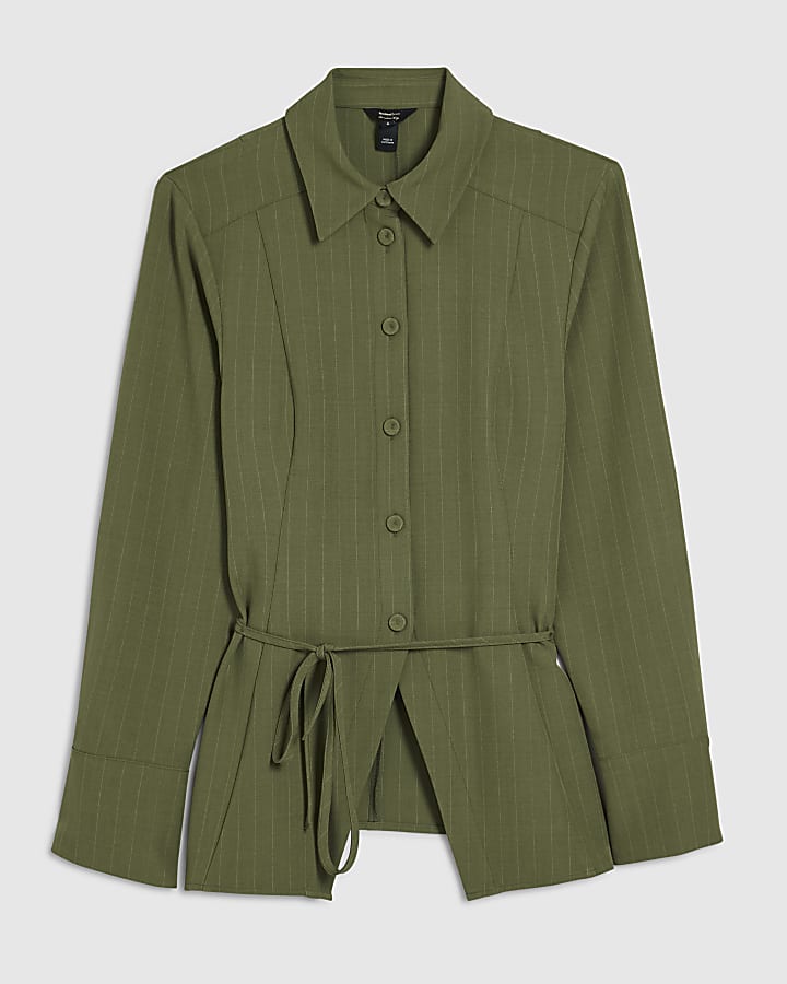 Green Stripe Tie Back Detail Shirt