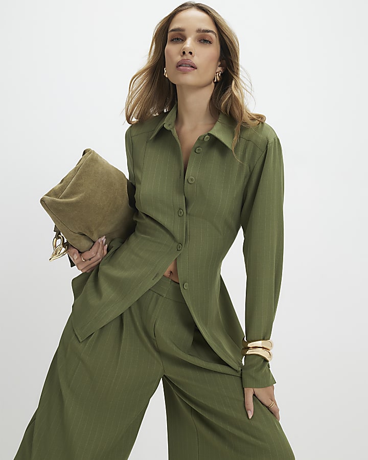 Green Stripe Tie Back Detail Shirt