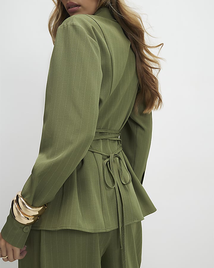 Green Stripe Tie Back Detail Shirt