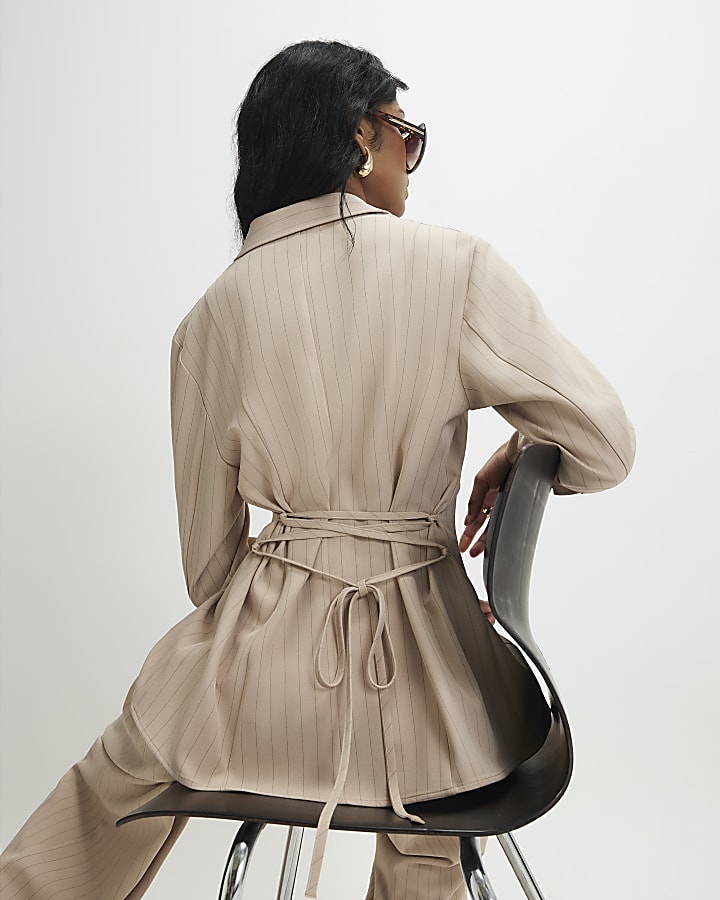 Beige Long Sleeve Striped Shirt