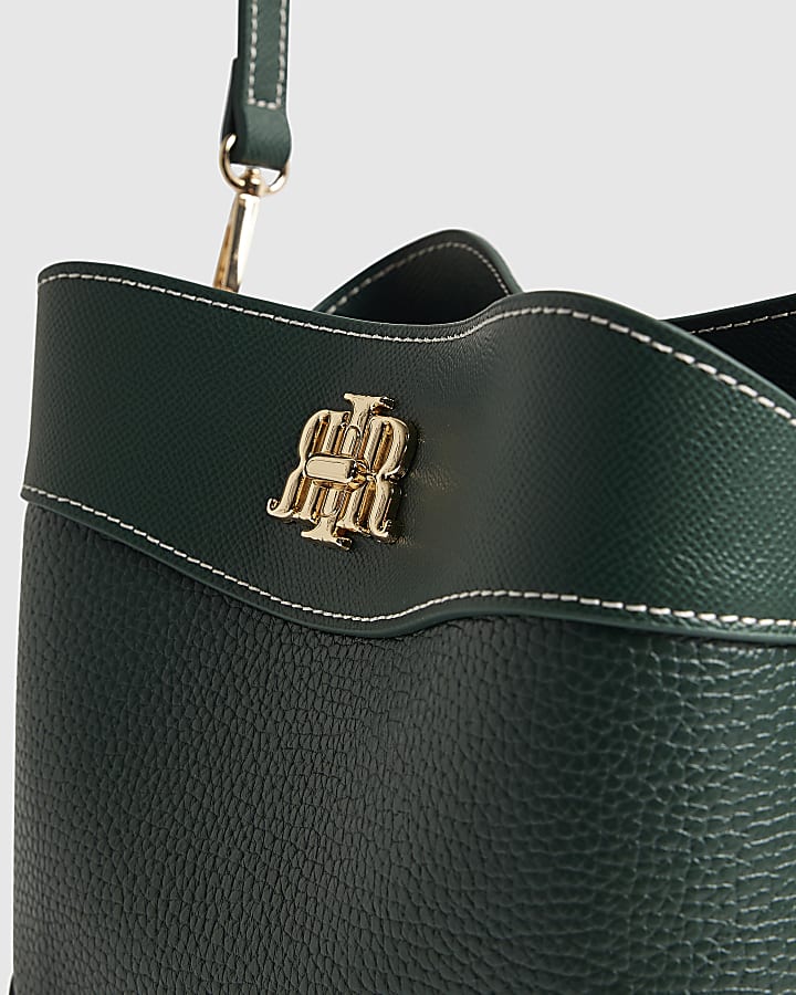 Green RIR Lock Front Bucket Bag