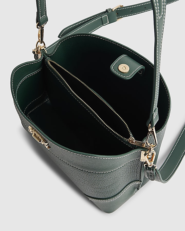 Green RIR Lock Front Bucket Bag