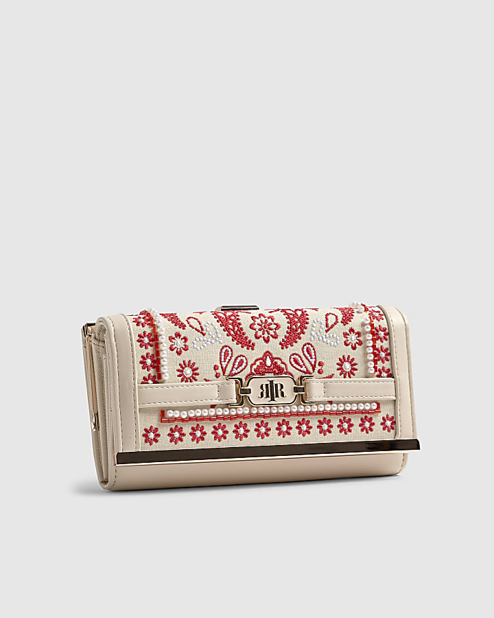 Cream Paisley Print Embroidered Purse