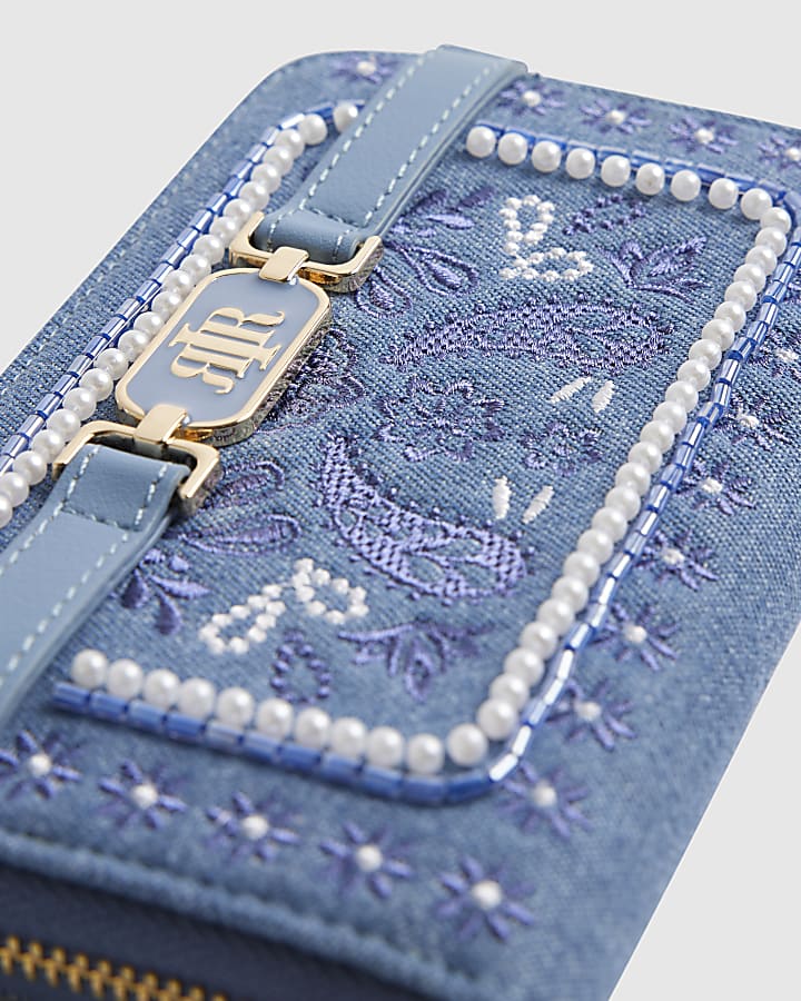 Blue Paisley Print Embroidered Purse
