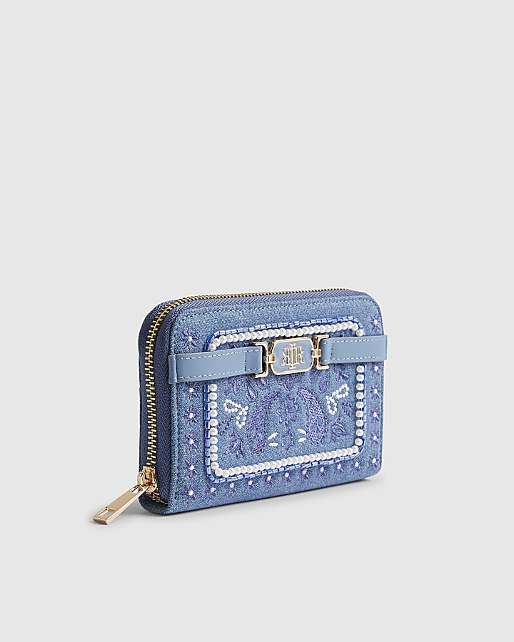 Blue Paisley Print Embroidered Purse