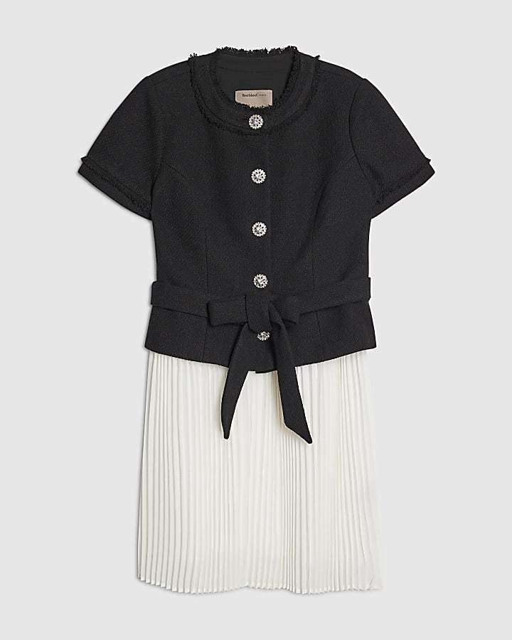 Black Boucle Hybrid Mini Dress