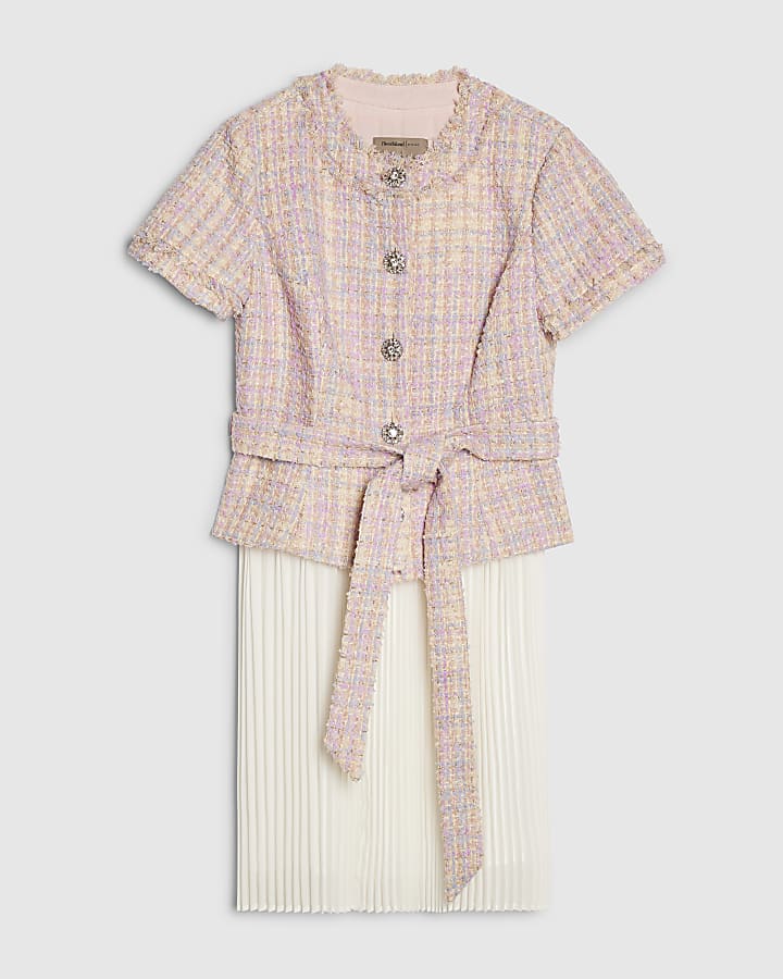 Pink Boucle Hybrid Mini Dress