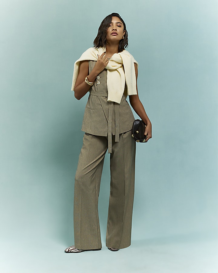 Beige Asymmetric Belted Waistcoat