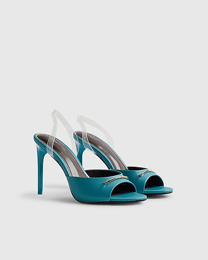 Blue Heeled Mule Sandals