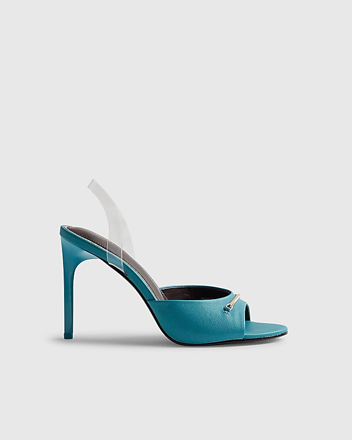 Blue Heeled Mule Sandals