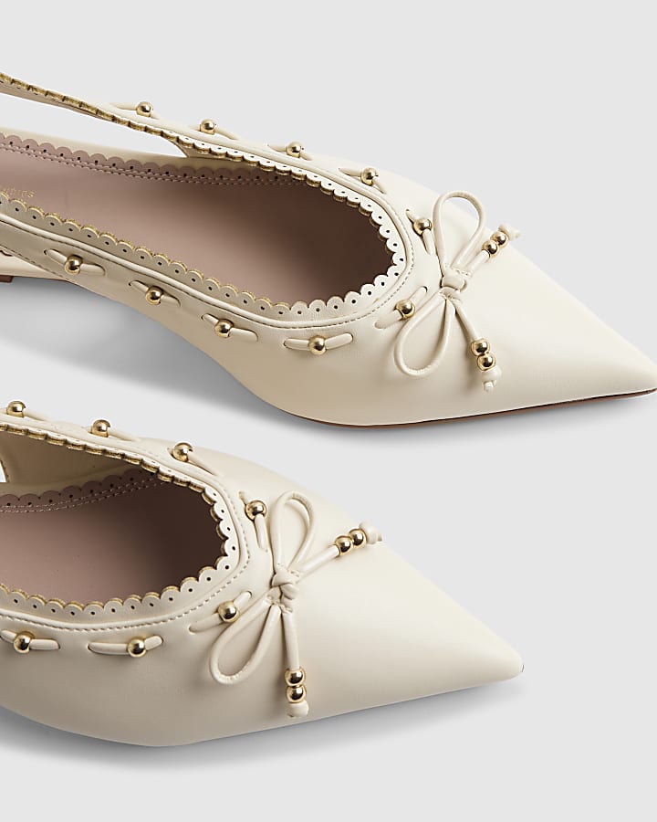 Cream Bow Sling Back Pumps
