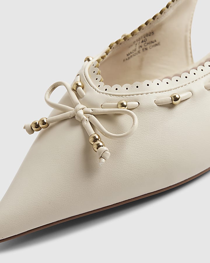 Cream Bow Sling Back Pumps