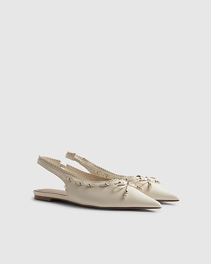 Cream Bow Sling Back Pumps