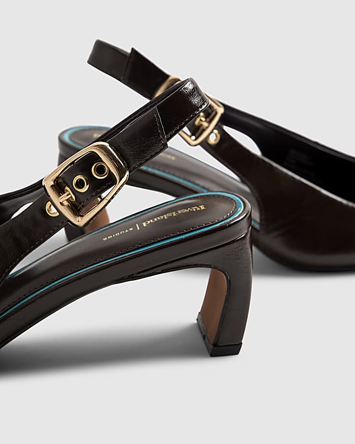 Brown Low Chisel Toe Slingback Court Heels