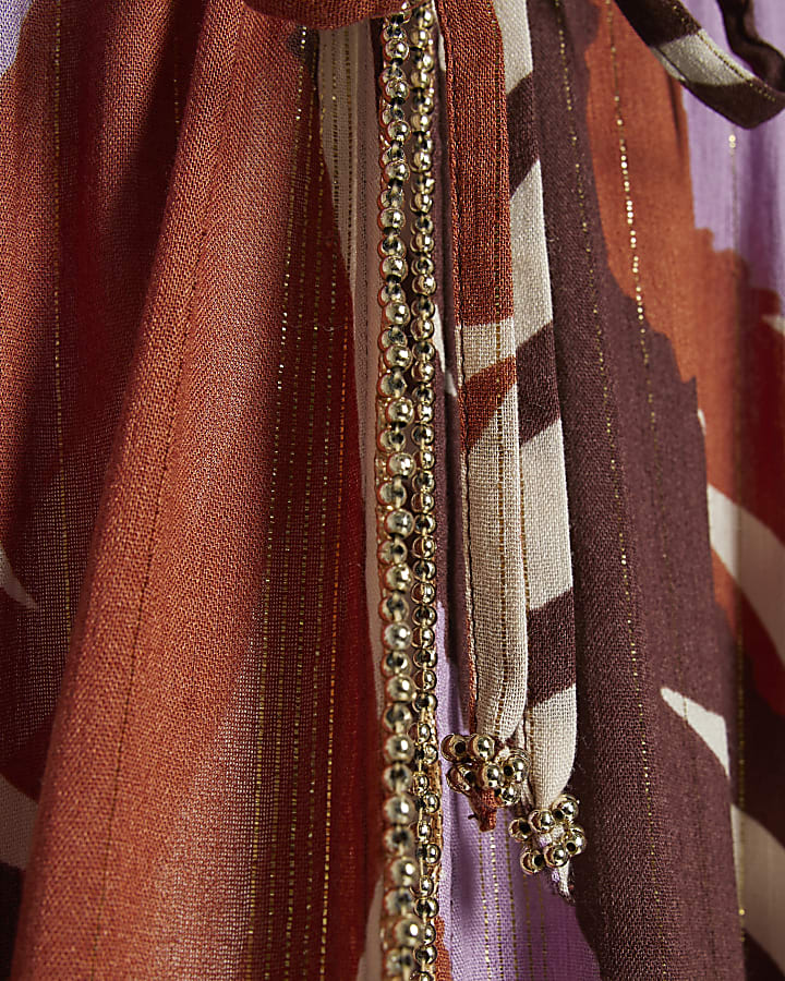 Brown Palm Print Maxi Kaftan