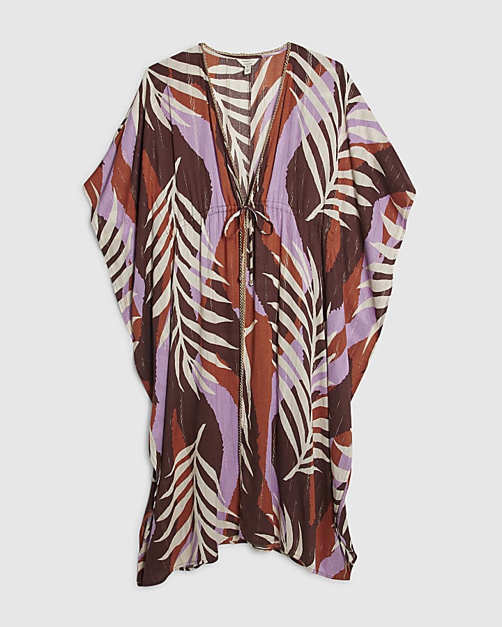 Brown Palm Print Maxi Kaftan