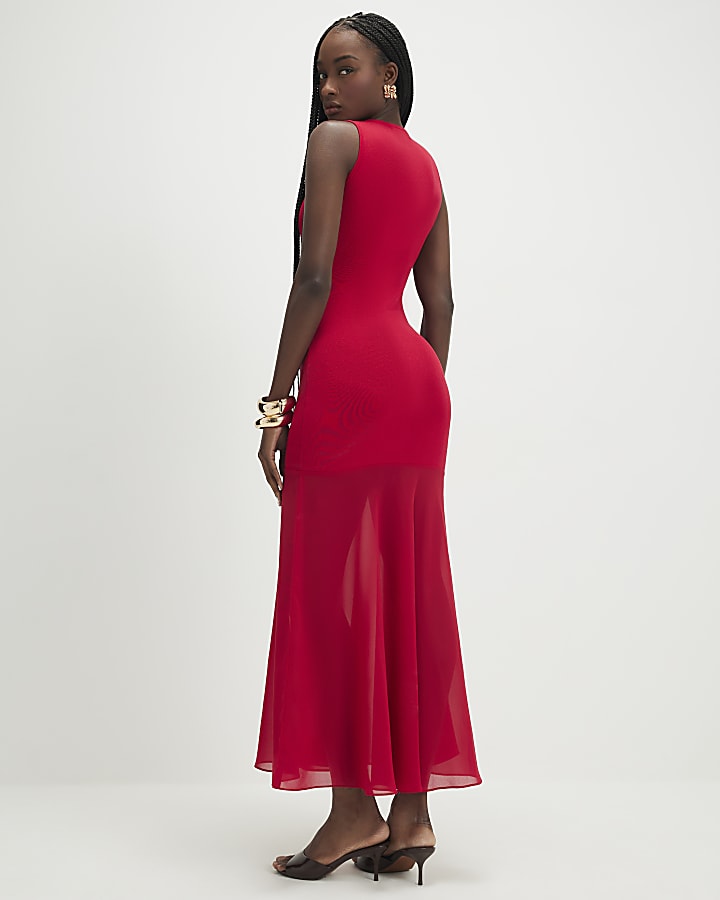 Red Chiffon Hybrid Maxi Dress