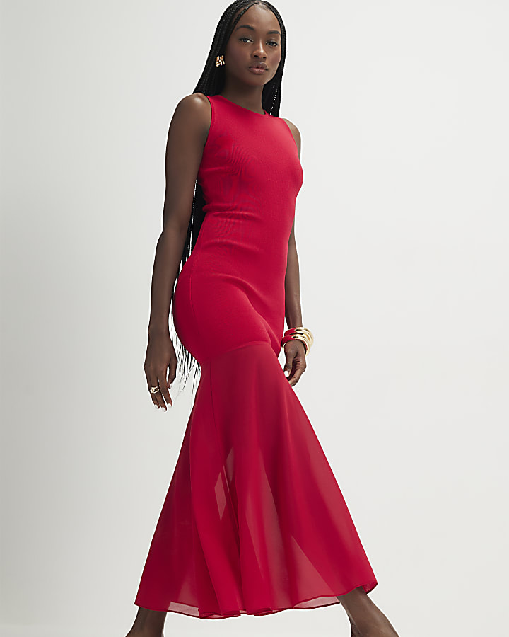 Red Chiffon Hybrid Maxi Dress