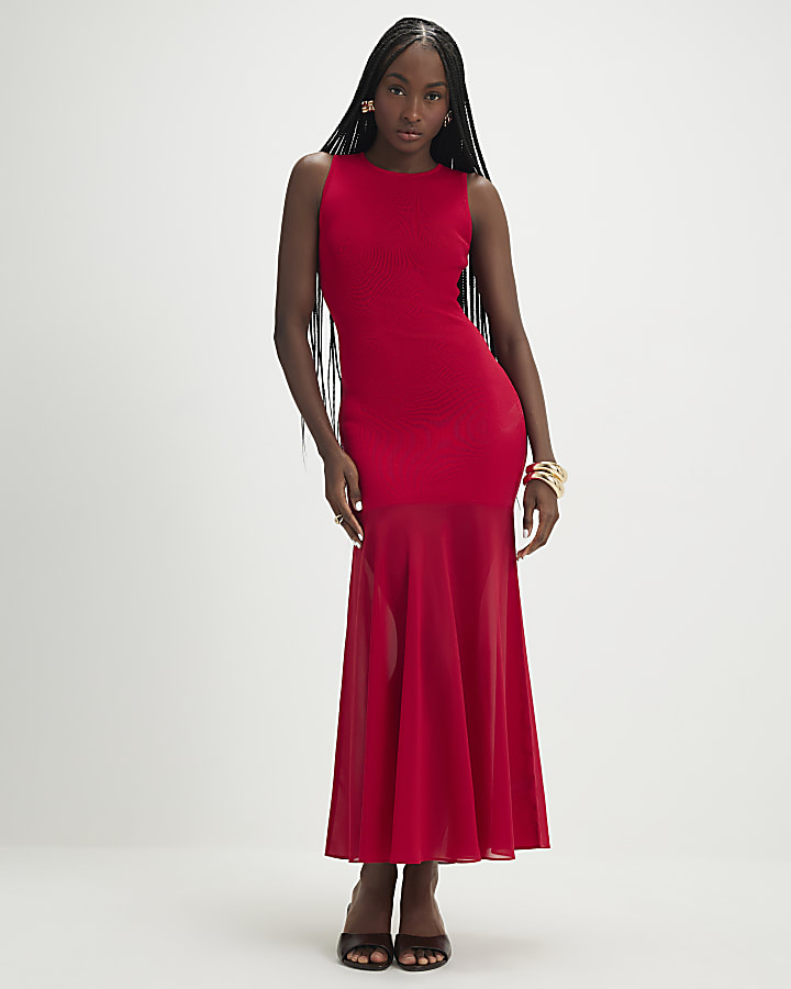 Red Chiffon Hybrid Maxi Dress
