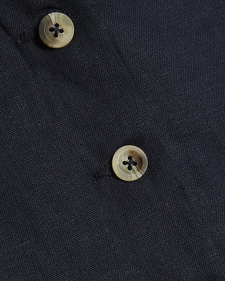 Navy Linen Blend Waistcoat