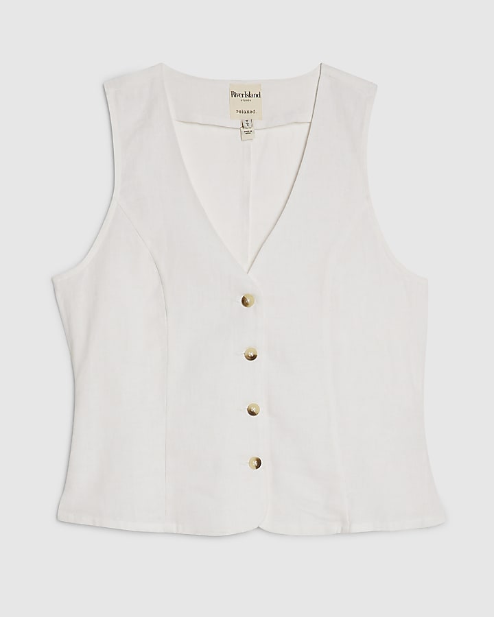White Linen Blend Waistcoat