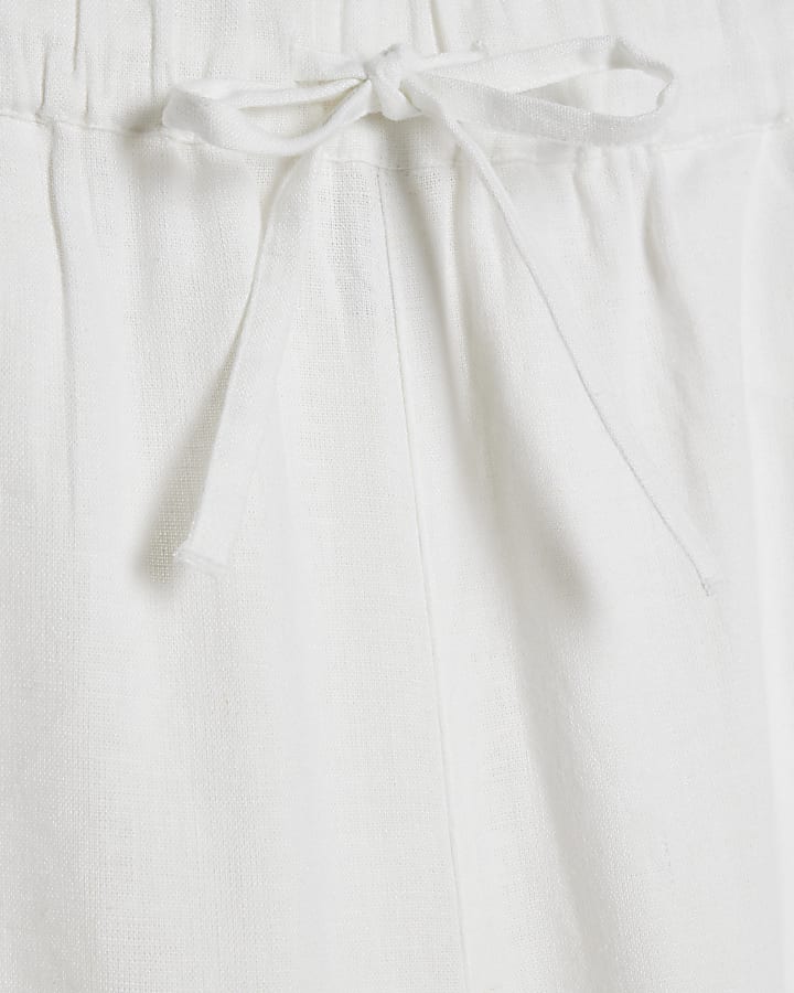 White Linen Blend Tapered Trousers